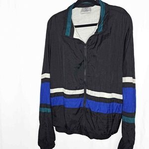 Avait Windbreaker Jacket Mens‎ XXL Black Blue White Colorblock 80s Retro Vintage